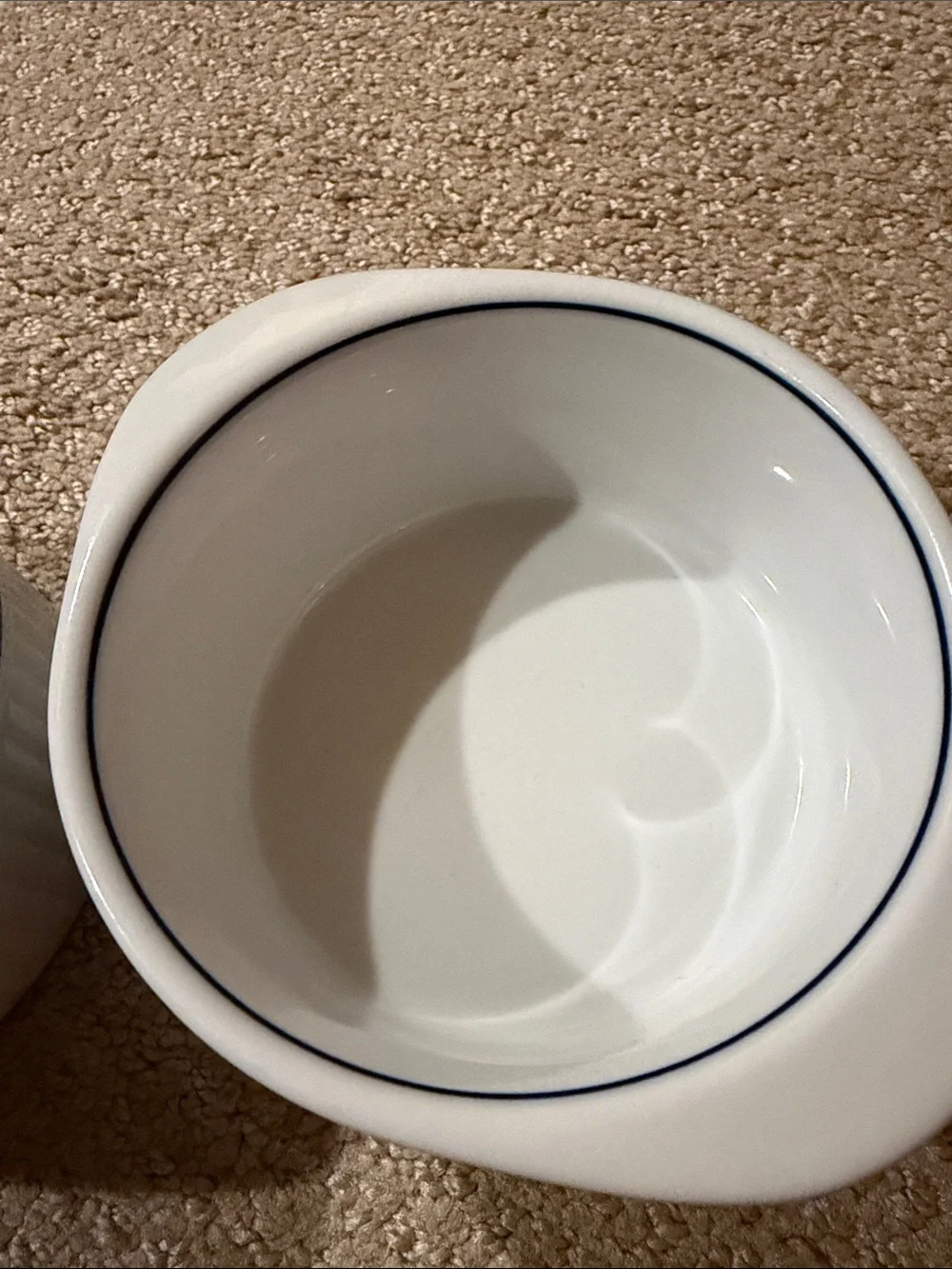 Set of Two White Ceramic Ramekins with Blue Trim